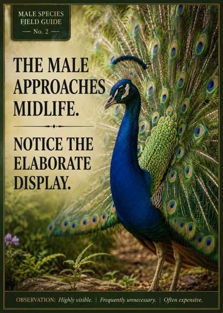 Male Species Field Guide Magnet No. 2 – Midlife Peacock